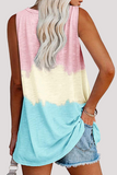 Casual Patchwork Tie Dye Pocket V Neck T-Shirts