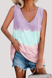 Casual Patchwork Tie Dye Pocket V Neck T-Shirts