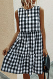 Fashion Street Plaid Patchwork O Neck Princess Dresses