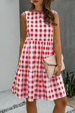 Fashion Street Plaid Patchwork O Neck Princess Dresses