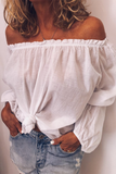 Casual Solid Stringy Selvedge Off the Shoulder Tops