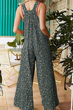Casual Floral Split Joint Pocket Square Collar Regular Jumpsuits