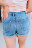 Fashion Street Solid Ripped High Waist Straight Denim Shorts