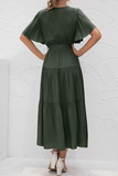 Elegant Solid Patchwork With Belt V Neck Cake Skirt Dresses