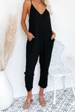 Fashion Street Solid Pocket V Neck Loose Jumpsuits