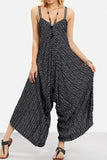 Fashion Casual Striped Patchwork Spaghetti Strap Loose Jumpsuits