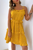 Fashion Street Polka Dot Split Joint Spaghetti Strap A Line Dresses