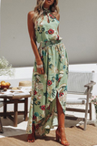 Fashion Elegant Floral Hollowed Out Frenulum Halter Irregular Dress Dresses