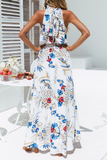 Fashion Elegant Floral Hollowed Out Frenulum Halter Irregular Dress Dresses