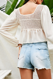Casual Patchwork Embroidered Square Collar Tops