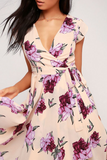 Elegant Floral Frenulum With Belt Irregular Dress Dresses(3 colors)