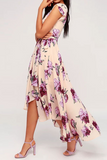 Elegant Floral Frenulum With Belt Irregular Dress Dresses(3 colors)