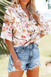 Fashion Casual Print Split Joint Turndown Collar Tops