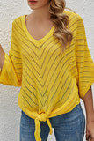 Fashion Casual Solid Split Joint V Neck Tops