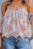 Fashion Sweet Print Split Joint Off the Shoulder Tops