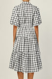 Fashion Casual Plaid Split Joint Turndown Collar A Line Dresses