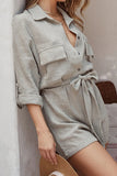Fashion Casual Solid Patchwork Turndown Collar Loose Rompers