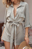 Fashion Casual Solid Patchwork Turndown Collar Loose Rompers