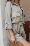 Fashion Casual Solid Patchwork Turndown Collar Loose Rompers