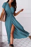 Fashion Elegant Polka Dot Frenulum Slit V Neck A Line Dresses