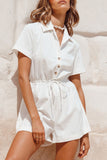 Fashion Street Solid Split Joint Turndown Collar Loose Jumpsuits