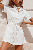 Fashion Street Solid Split Joint Turndown Collar Loose Jumpsuits
