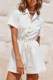 Fashion Street Solid Split Joint Turndown Collar Loose Jumpsuits