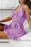 Fashion Elegant Solid Flounce Strap Design V Neck A Line Dresses（6 colors）