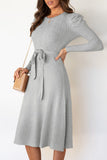 Fashion Casual Solid Patchwork O Neck A Line Dresses(5 colors)