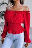 Fashion Elegant Solid Patchwork Flounce Off the Shoulder Blouses(5 Colors)