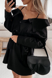 Fashion Street Solid Buckle With Belt Off the Shoulder Irregular Dress Dresses