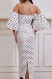 Fashion Elegant Polka Dot Slit Fold Strapless Pencil Skirt Dresses