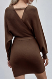 Elegant Solid With Belt V Neck Waist Skirt Dresses