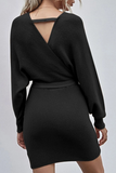 Elegant Solid With Belt V Neck Waist Skirt Dresses