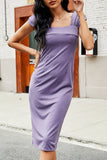 Fashion Casual Solid Split Joint Square Collar Pencil Skirt Dresses