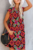 Fashion Street Print Split Joint O Neck A Line Dresses