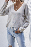 Casual Print Tassel V Neck Tops Sweater