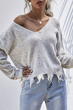 Casual Print Tassel V Neck Tops Sweater