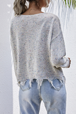 Casual Print Tassel V Neck Tops Sweater