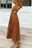 Casual Solid Split Joint Backless O Neck A Line Dresses