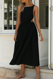 Casual Solid Split Joint Backless O Neck A Line Dresses