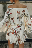 Fashion Casual Floral Split Joint Frenulum Off the Shoulder A Line Dresses