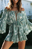 Fashion Casual Floral Split Joint Frenulum Off the Shoulder A Line Dresses