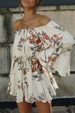 Fashion Casual Floral Patchwork Frenulum Off the Shoulder A Line Dresses