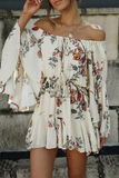 Fashion Casual Floral Patchwork Frenulum Off the Shoulder A Line Dresses