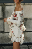 Fashion Casual Floral Patchwork Frenulum Off the Shoulder A Line Dresses