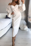 Fashion Elegant Solid Split Joint Fold Strapless Pencil Skirt Dresses