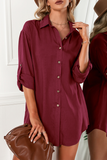 Casual Solid Buckle Turndown Collar Shirt Dress (6 Colors)