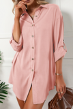 Casual Solid Buckle Turndown Collar Shirt Dress (6 Colors)