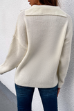 Casual Solid Patchwork Turndown Collar Tops Sweater(4 colors)